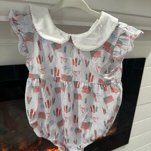 Patriotic Baby Romper with Flags and Fireworks